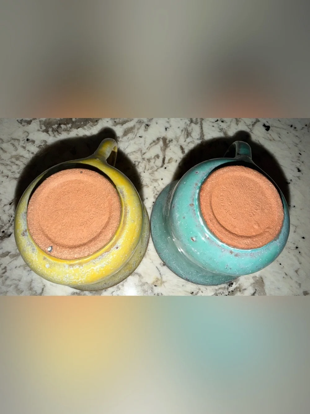 POTERIES DE LA VALLEE NOIRE FRANCE ARTISAN MADE MUG SET - Yellow & Turquoise